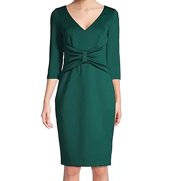NEW! Eliza J V-Neck Sheath Green Coctail Dress, Size 4 - Picture 1 of 15